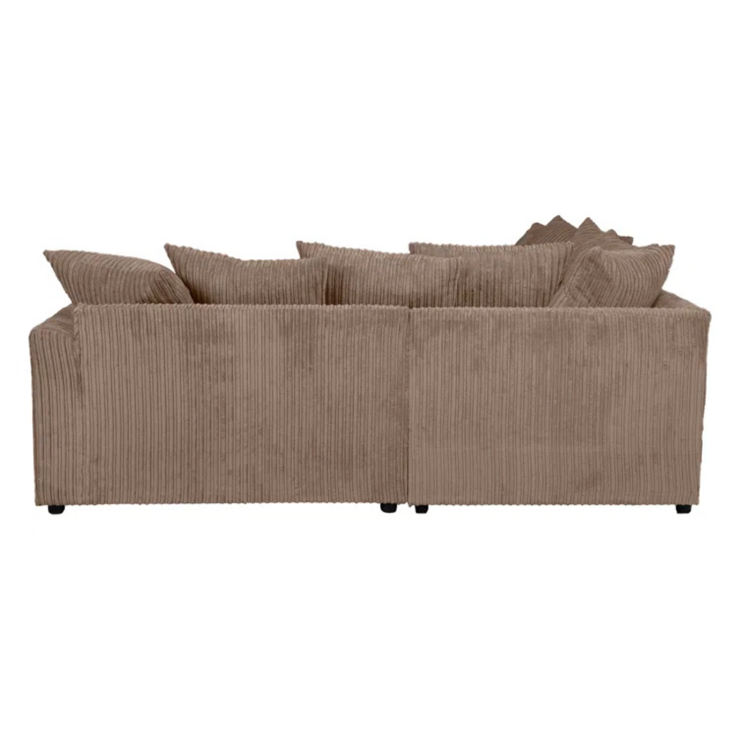 Cord Fabric Coffee Brown L Shape Sofa, white background, backview.