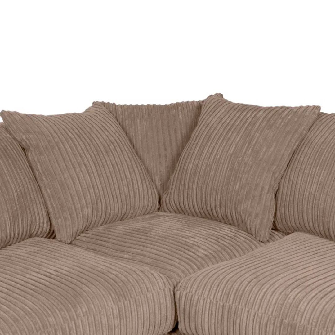 Cord Fabric Coffee Brown L Shape Sofa, close up to sofas fabric.