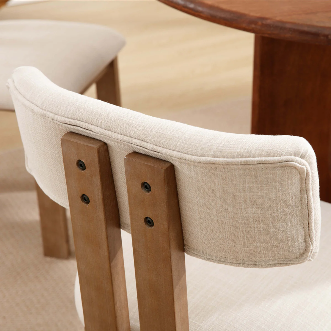 Curved Modern Wooden Dining Room Chair close up of the chair fabric