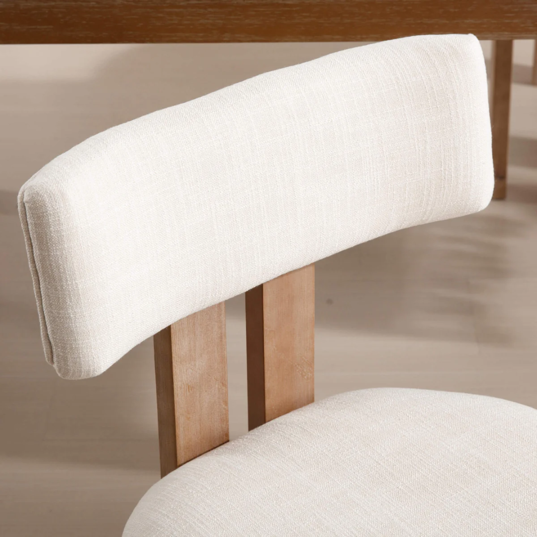Curved Modern Wooden Dining Room Chair close up of the chair fabric and wood frame