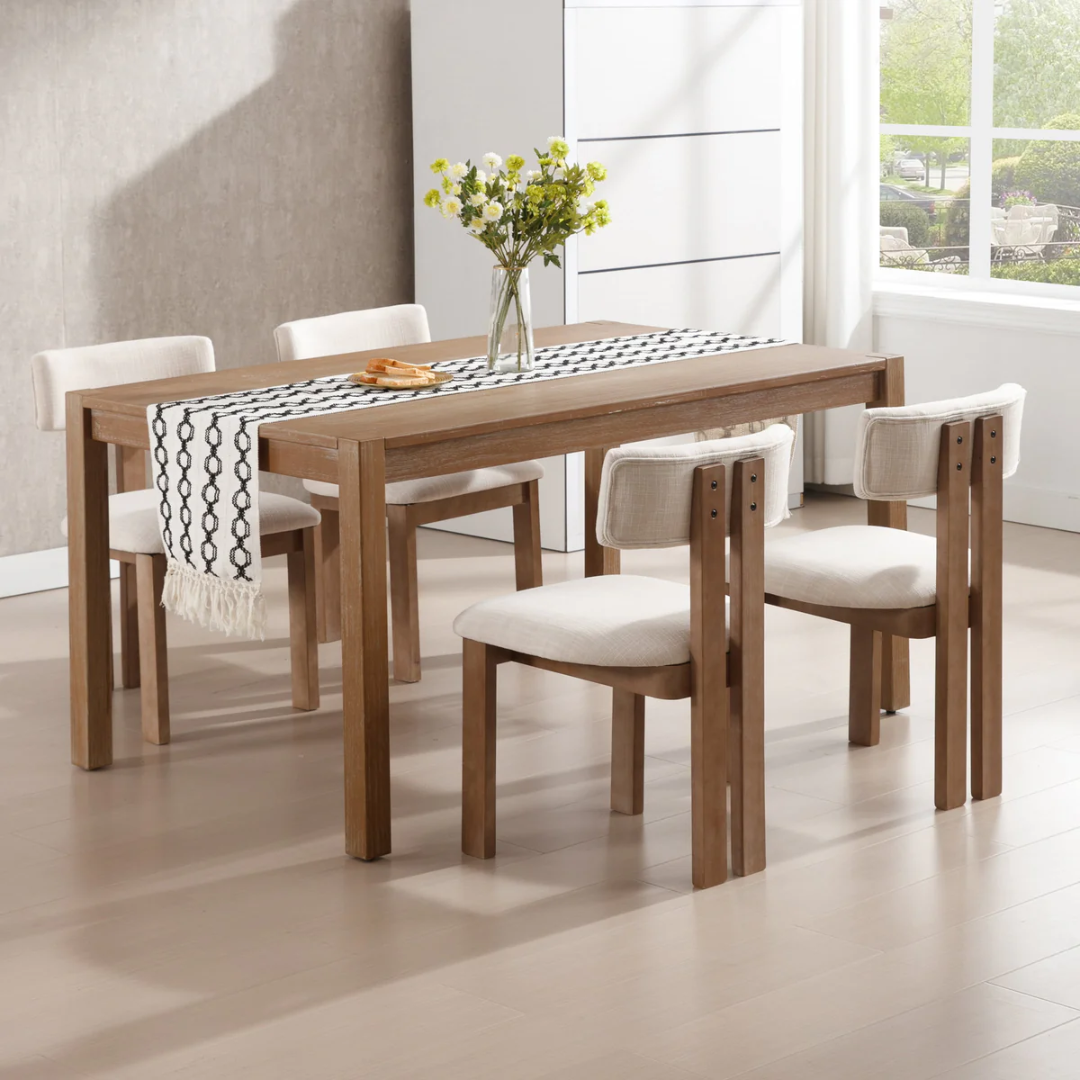 Curved Modern Wooden Dining Room Chair styled in a modern dining room full set up