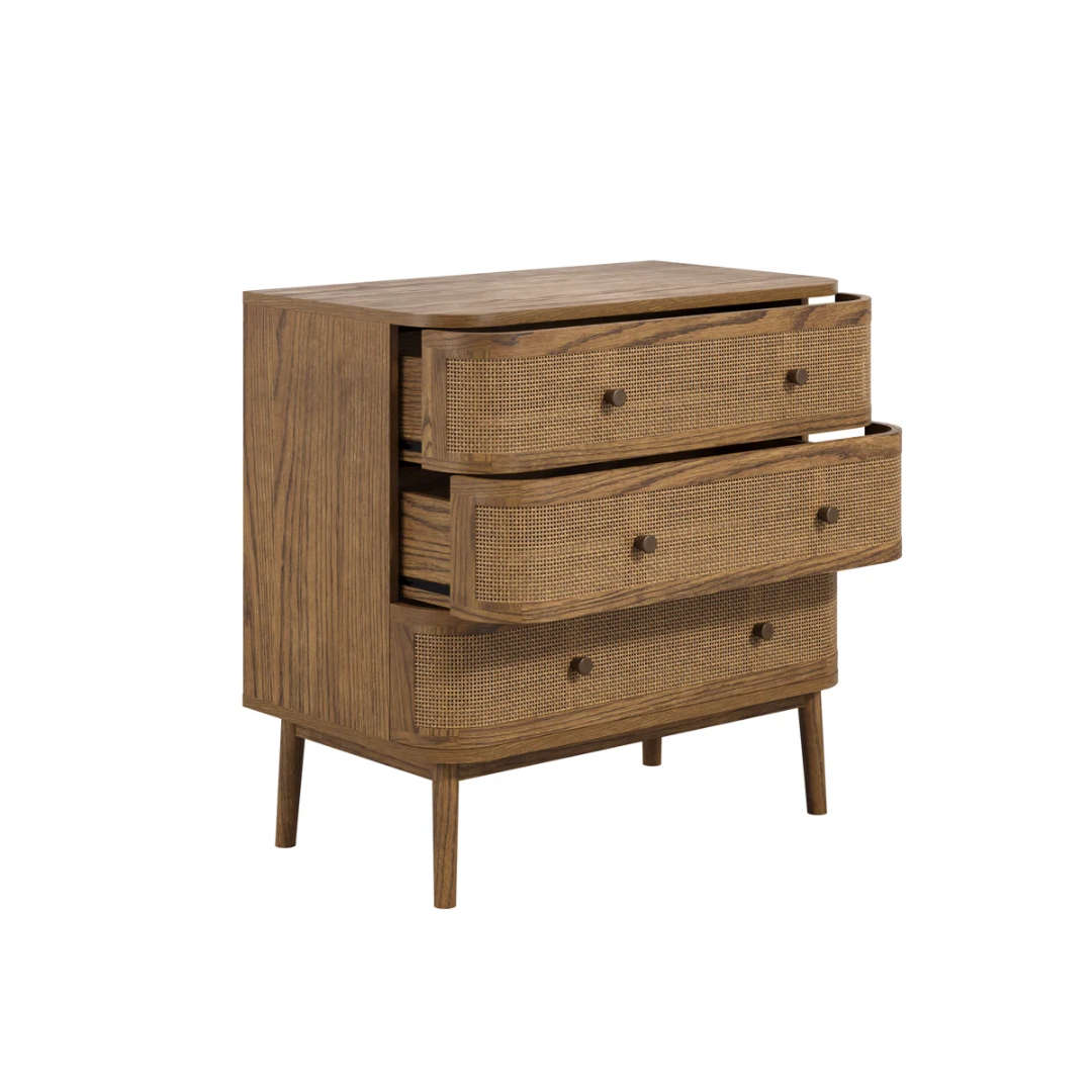 Dark Wood Rattan French Style Chest Of Drawers
