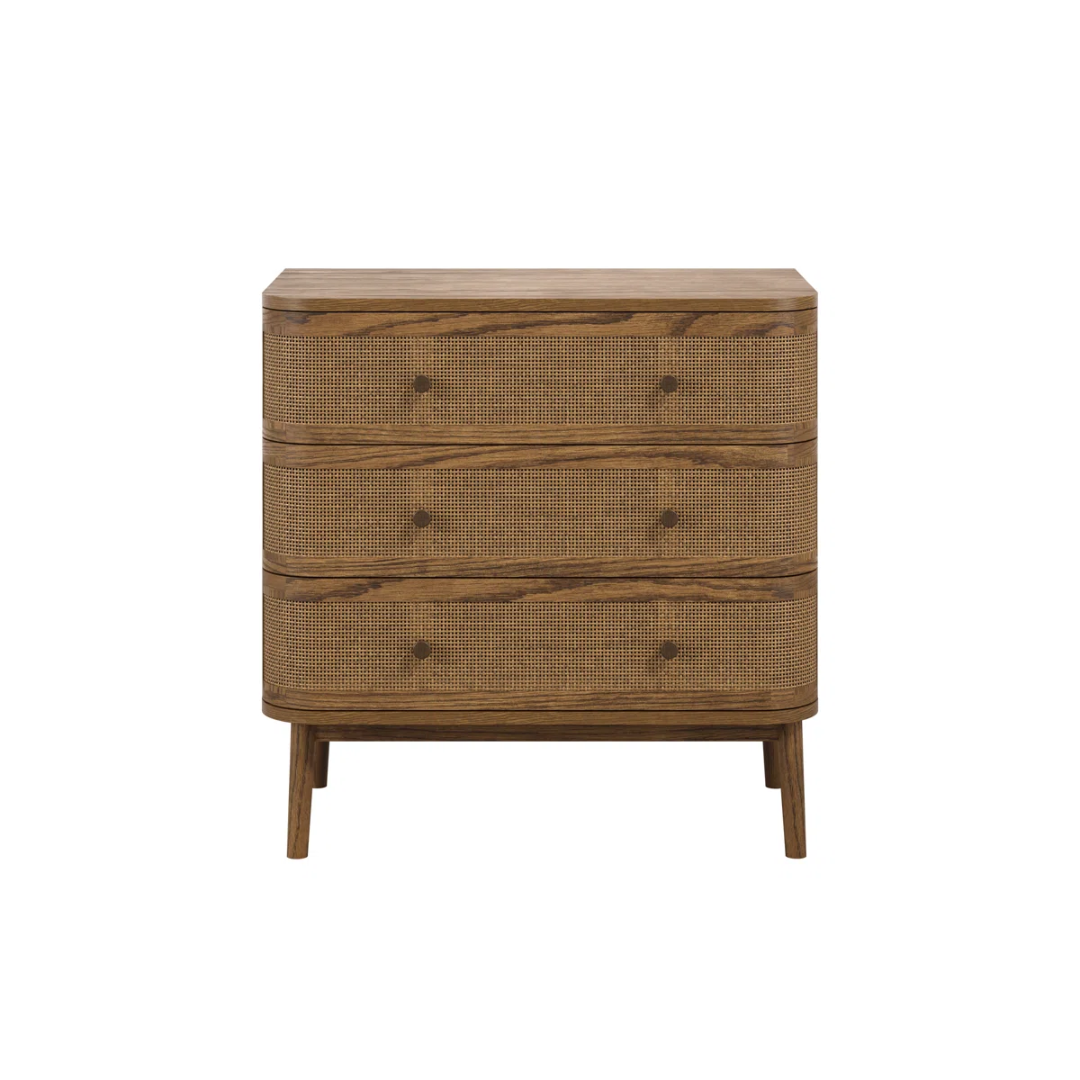 Dark Wood Rattan French Style Chest Of Drawers