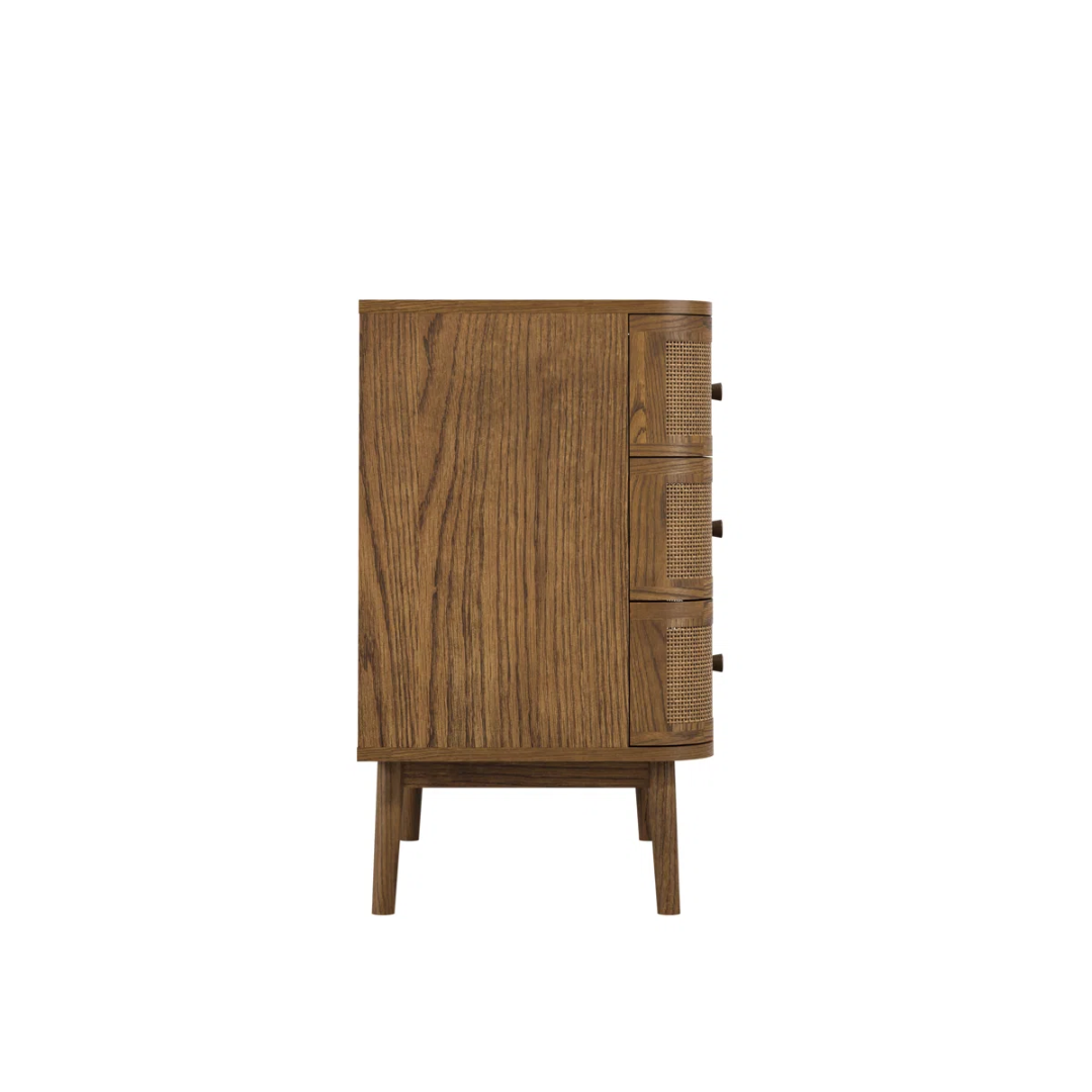 Dark Wood Rattan French Style Chest Of Drawers