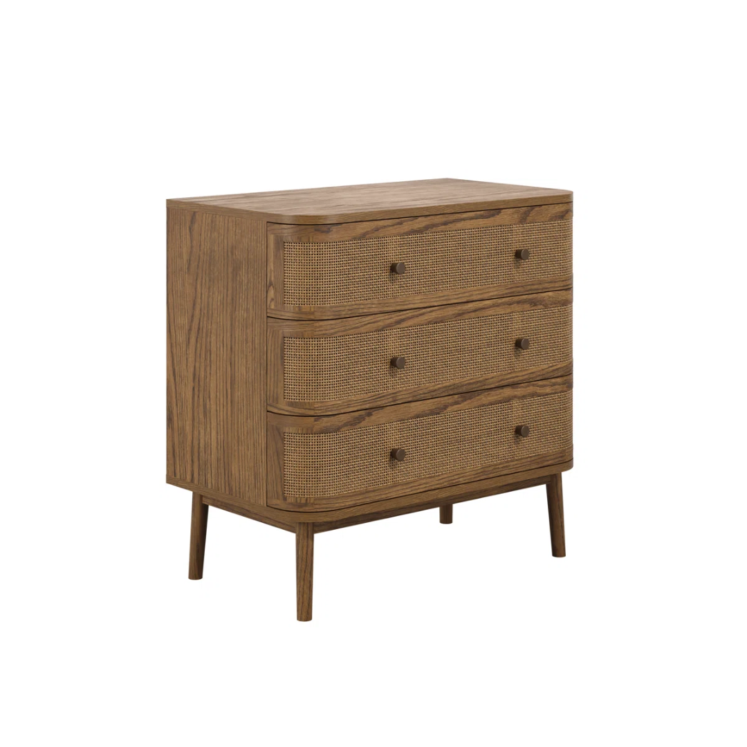 Dark Wood Rattan French Style Chest Of Drawers