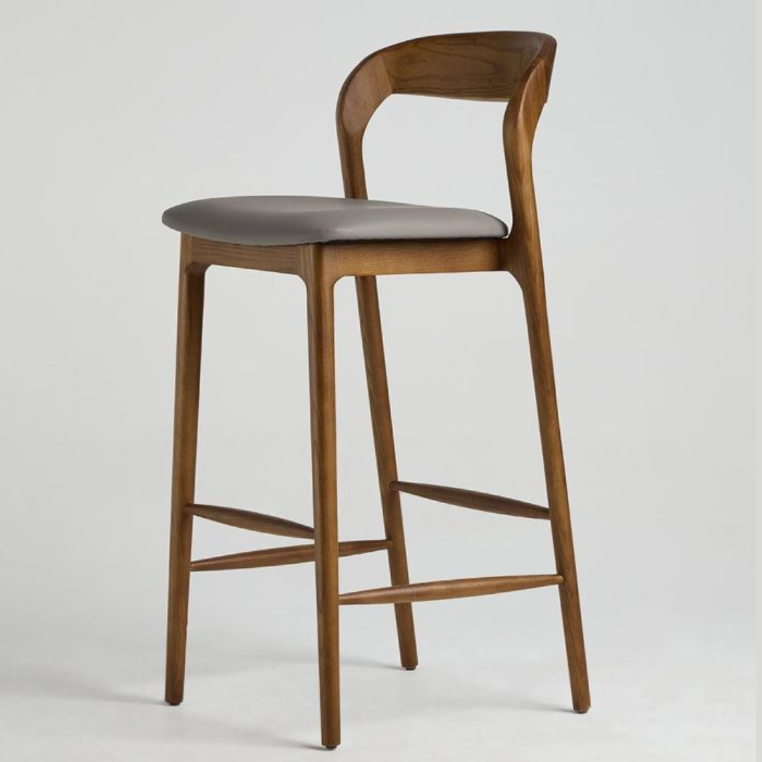 Dark Wooden Kitchen Bar Stool With Dark Wooden Kitchen Bar Stool With Back Back against a white background