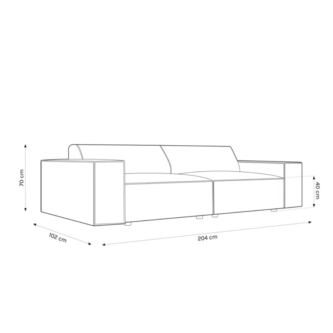 Deep Seat Modern 3 Seater Black Sofa, dimensions.