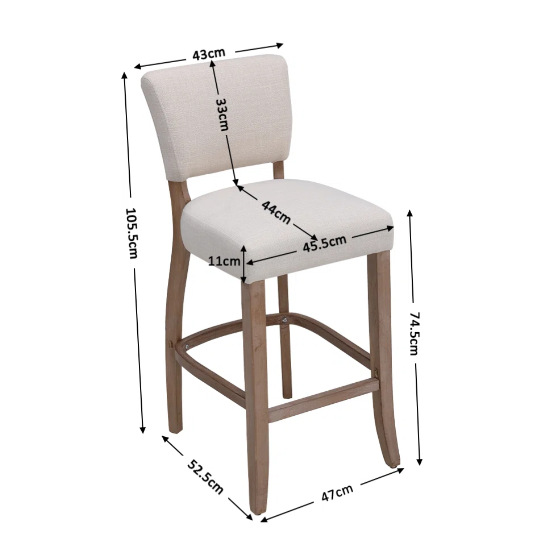 Fabric Beige Bar Stools With Back - Set Of Two