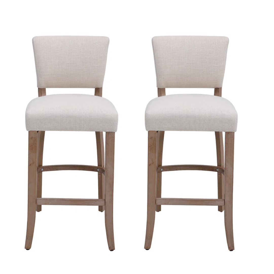 Fabric Beige Bar Stools With Back - Set Of Two