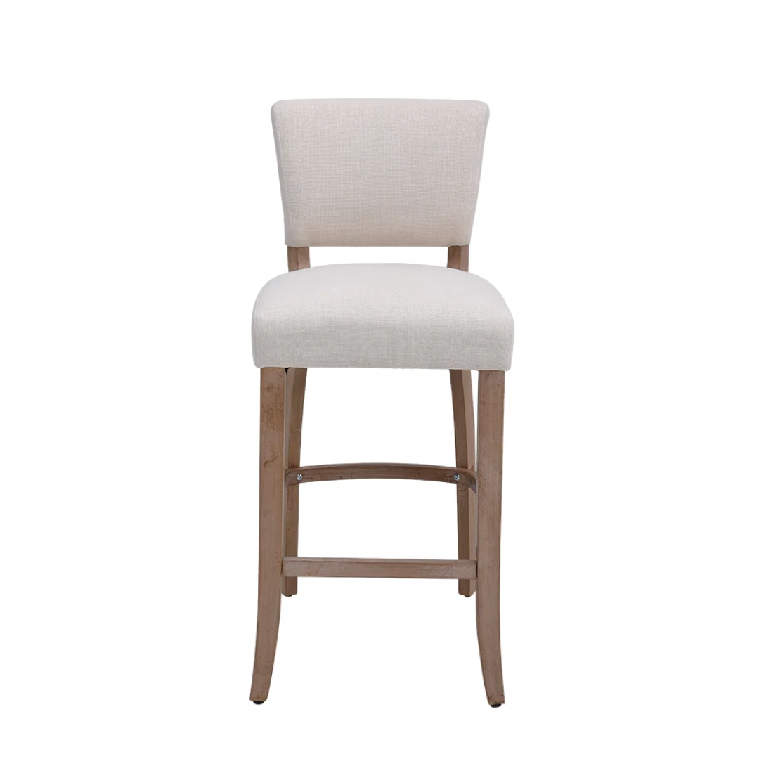Fabric Beige Bar Stools With Back - Set Of Two