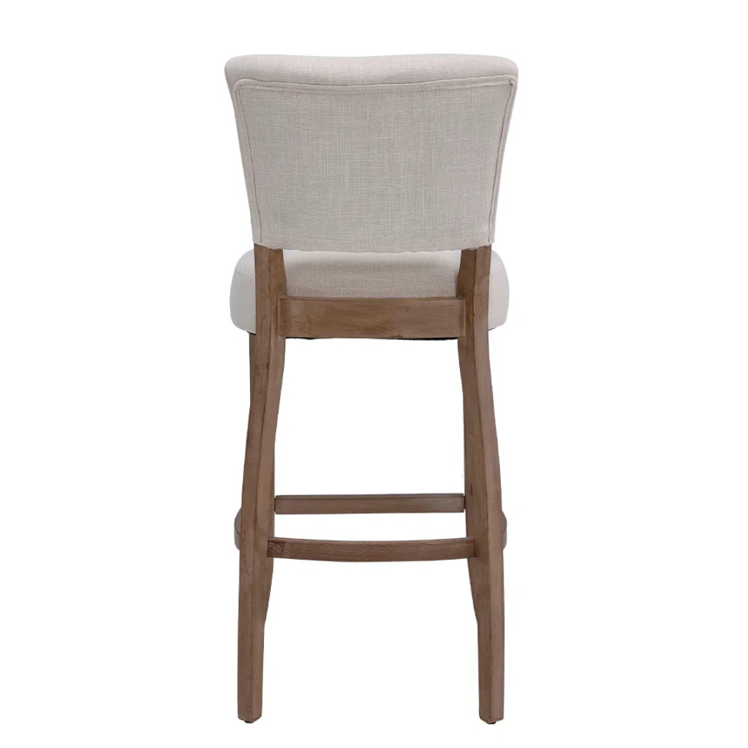 Fabric Beige Bar Stools With Back - Set Of Two