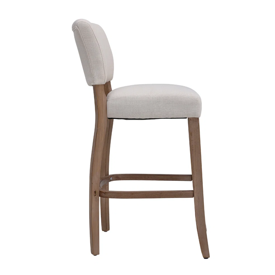 Fabric Beige Bar Stools With Back - Set Of Two