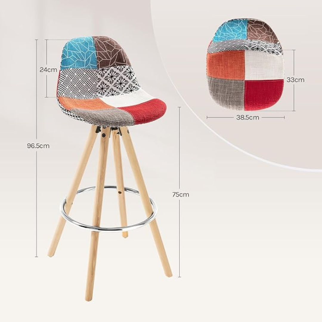 Funky Colourful Patchwork Barstool Chairs, dimensions.