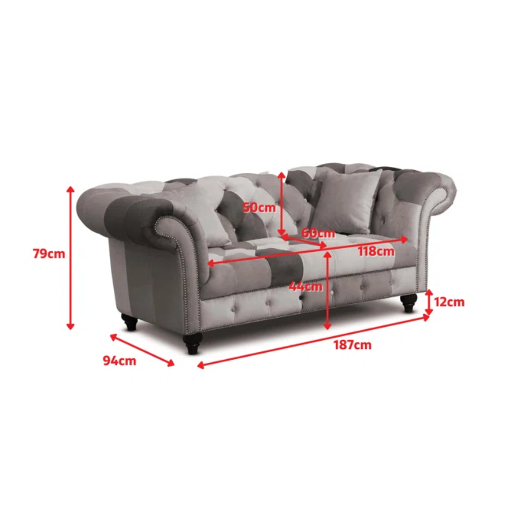 Green Floral 2 Seater Chesterfield Patchwork Sofa, dimensions.