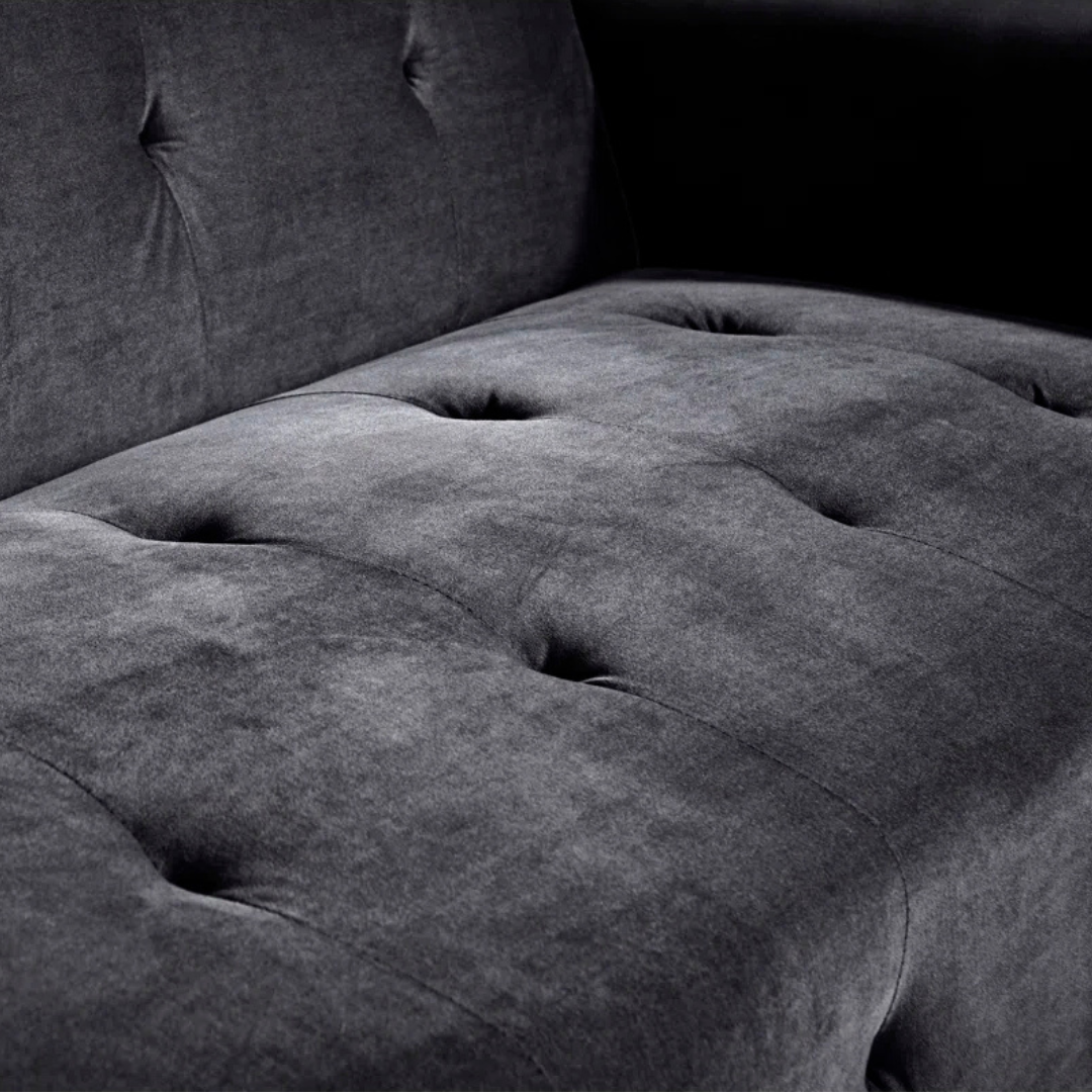Grey Retro Style Sofa Bed With Ottoman, close up to sofas fabric.