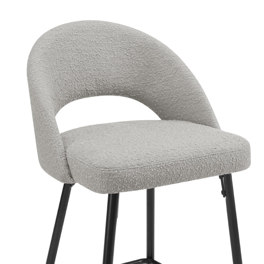 Grey Boucle Barstools Chairs - Set Of Two close up of the boucle fabric on the backrest