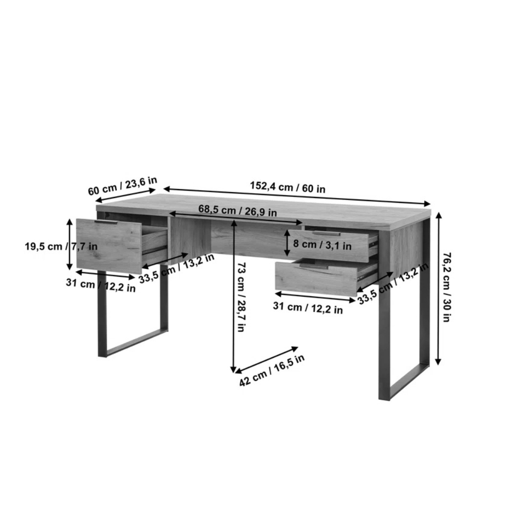 Industrial Wood Desk With Storage, dimensions.