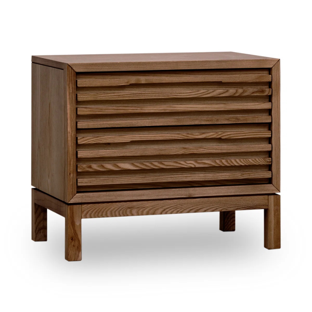 Japandi Solid Wood Bedside Cabinet, brown.