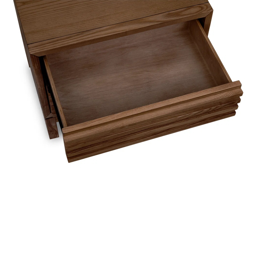Japandi Solid Wood Bedside Cabinet, top view of inside the drawer..