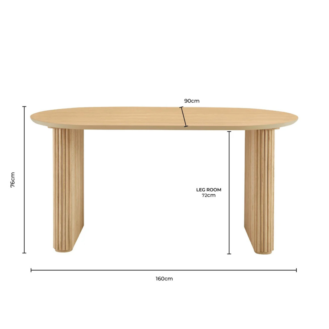 Japandi Wooden Oval Dining Table, dimensions.