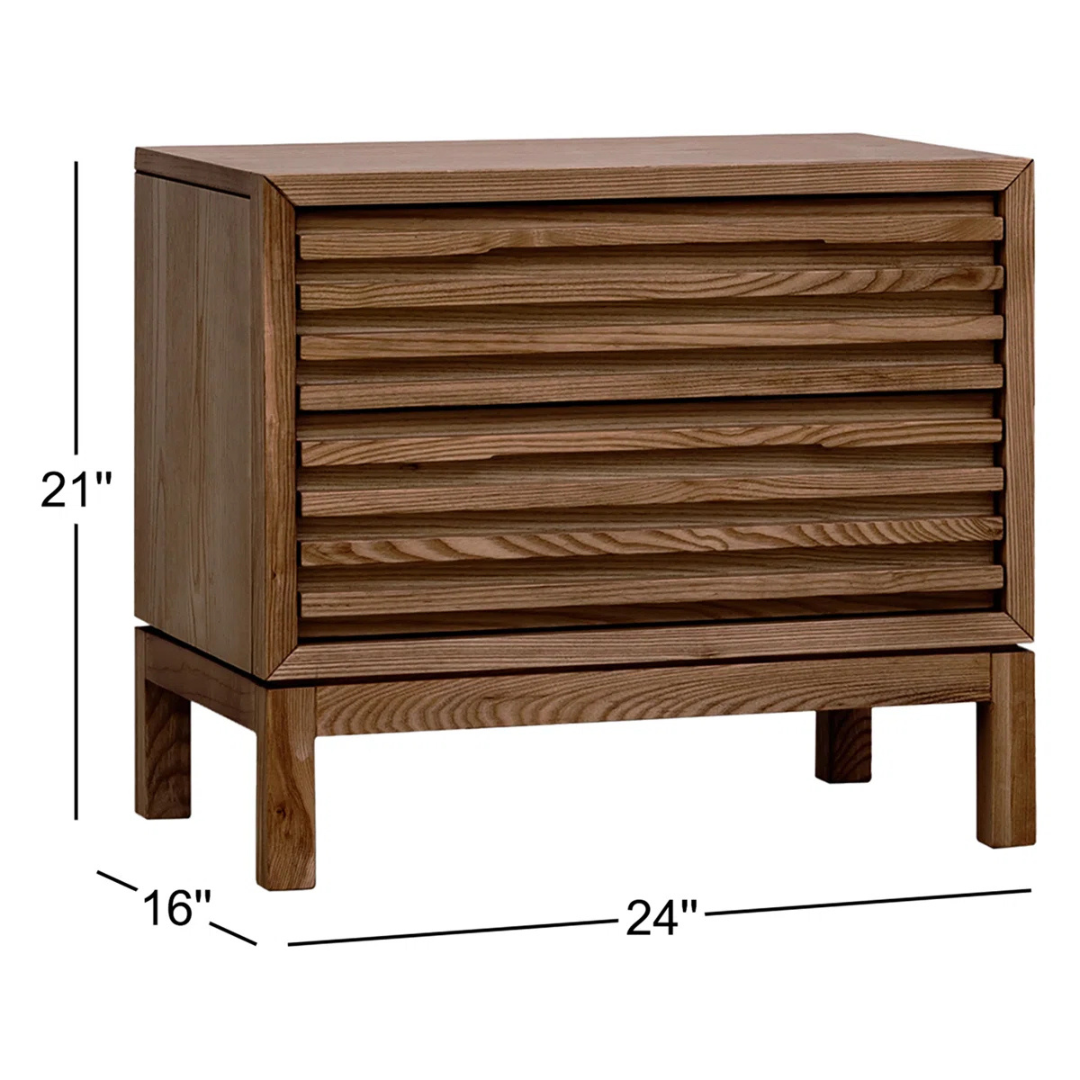 Japandi Solid Wood Bedside Cabinet, dimensions.
