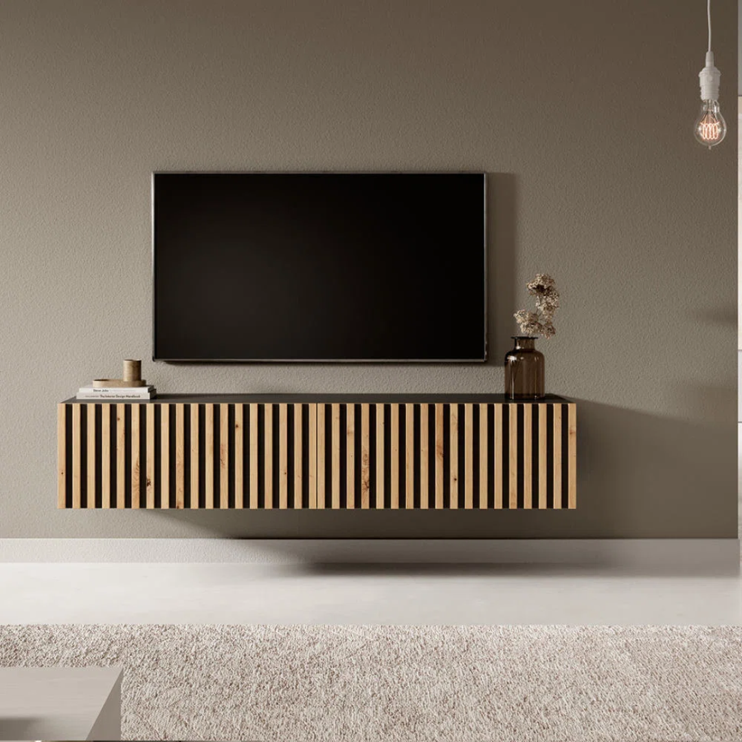 Light Oak Paneling Modern TV Cabinet