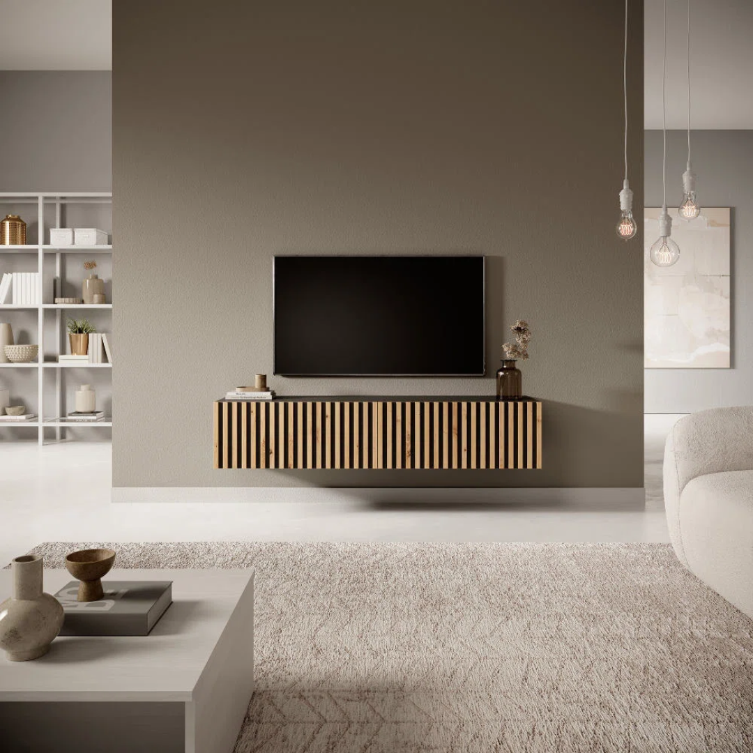 Light Oak Paneling Modern TV Cabinet