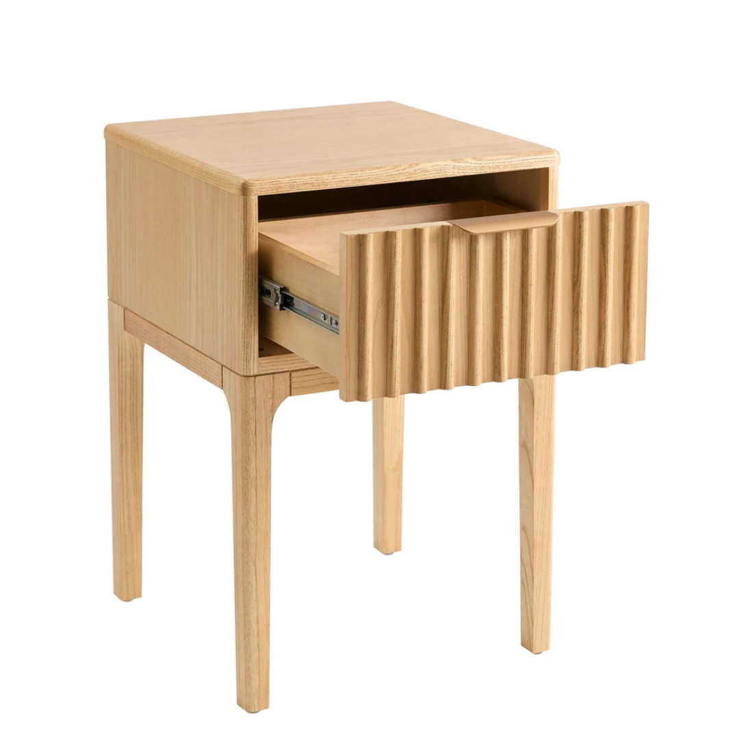 Light Wood Very Narrow Bedside Cabinet - One Drawer