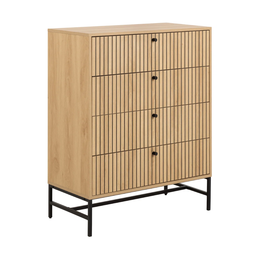 Light Wood Fluted 4 Drawer Chest Drawers