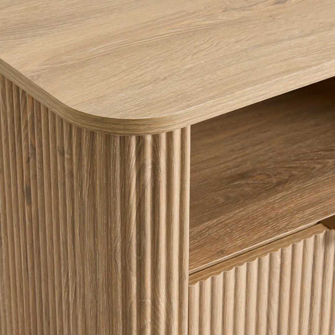 Light Wood Panel Bedside Table And Shelves
