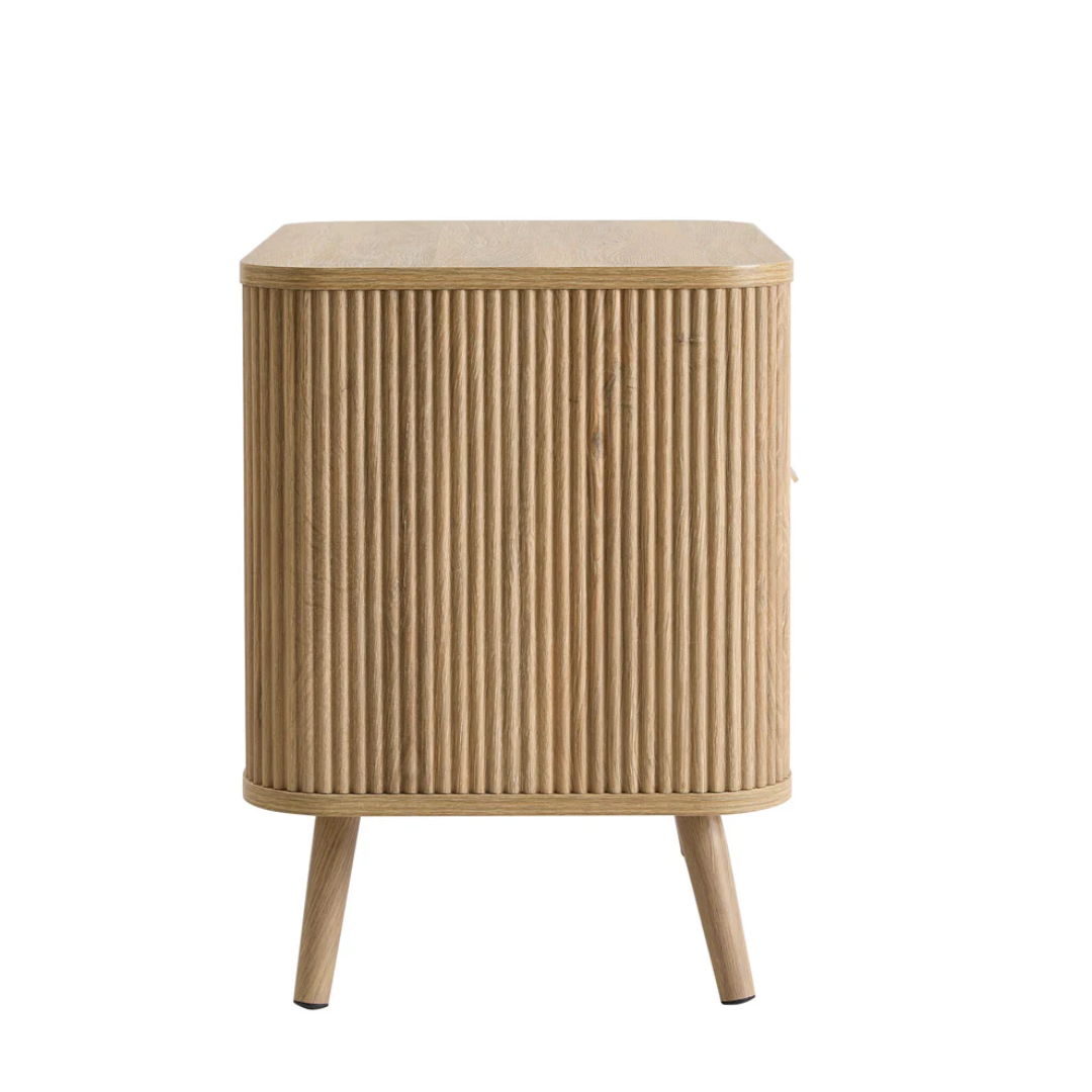 Light Wood Panel Bedside Table And Shelves