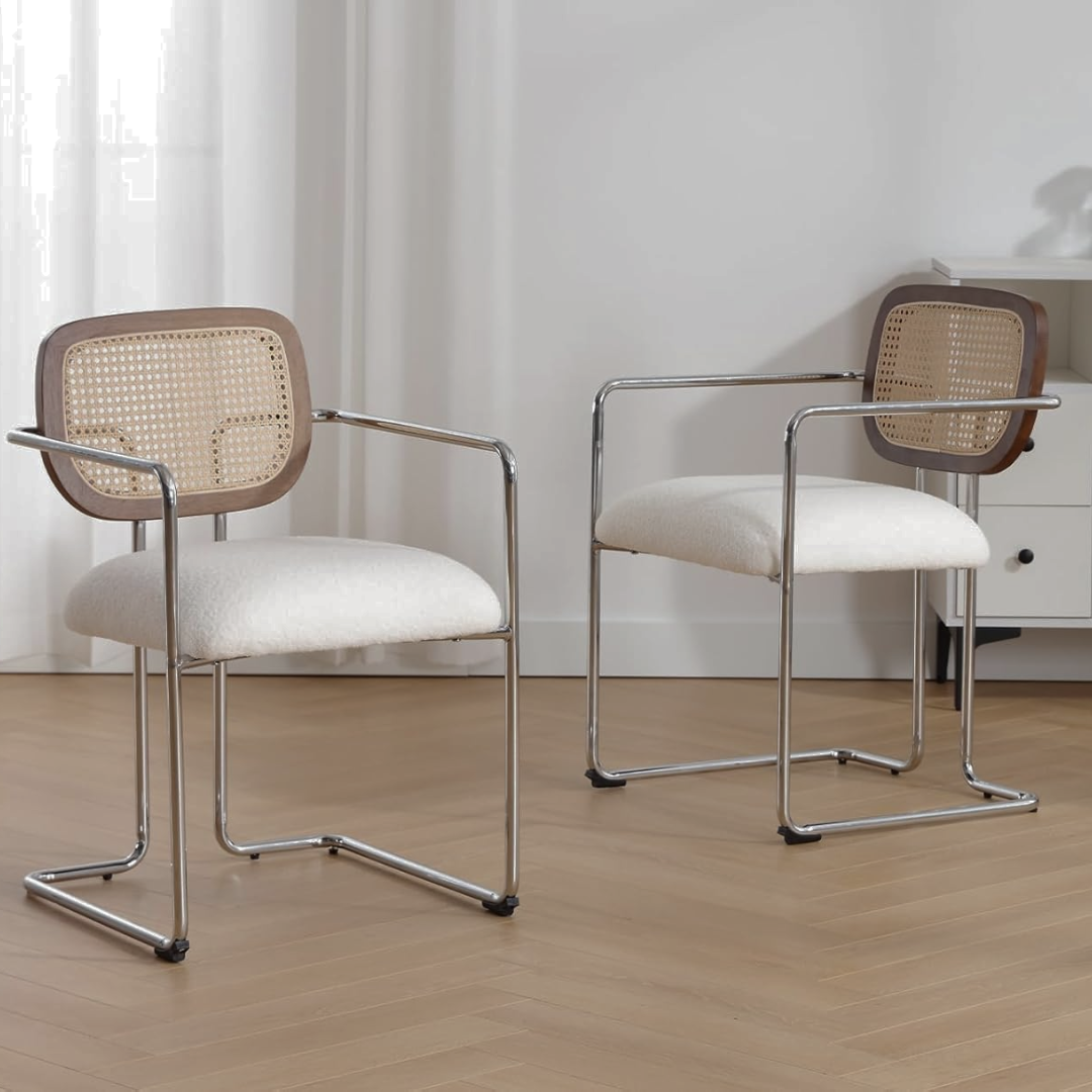 Metal Frame Dining Table Rattan Chairs side view