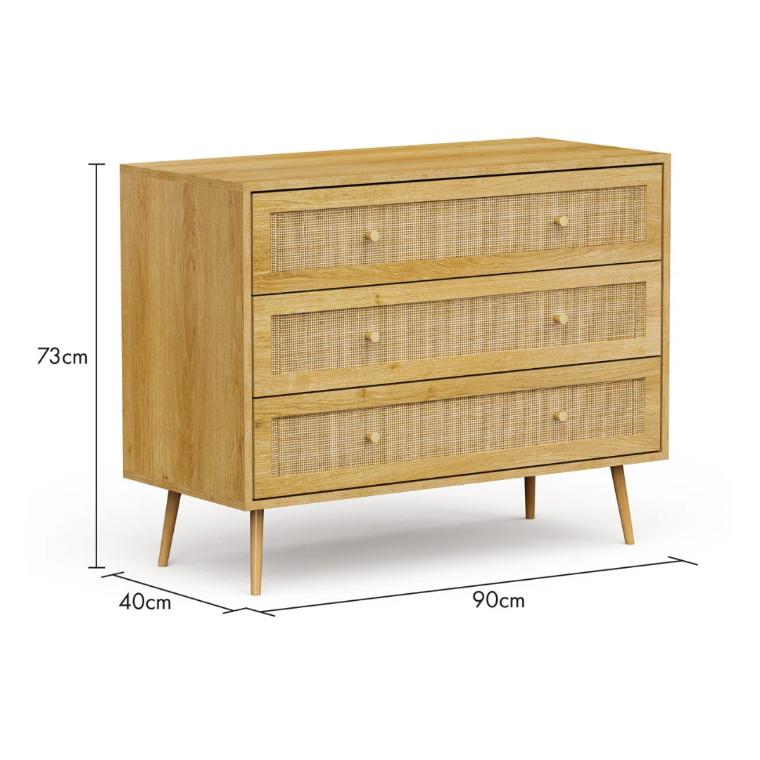 Mid-Century Rattan Bedroom Chests Of Drawers, dimensions.