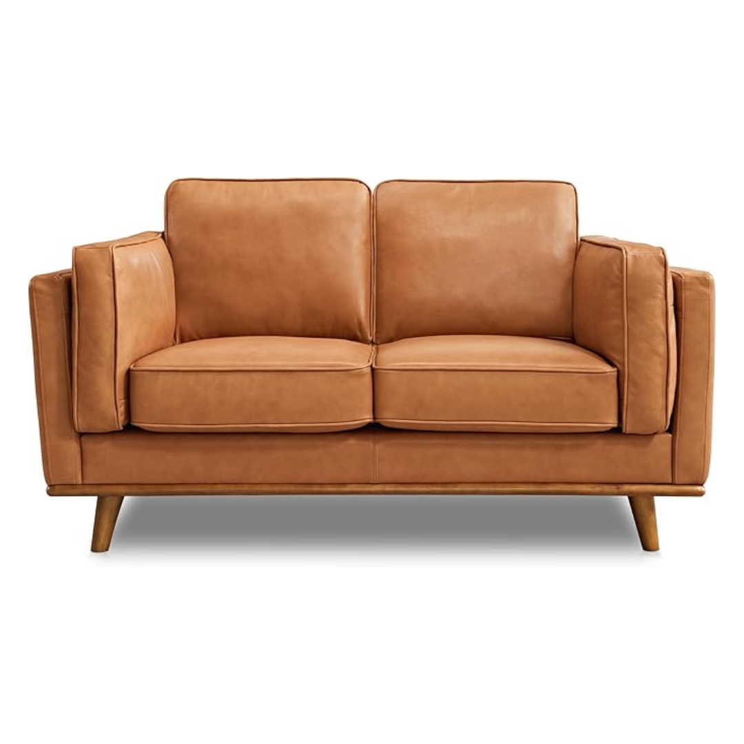 Brown leather sofa on a white background