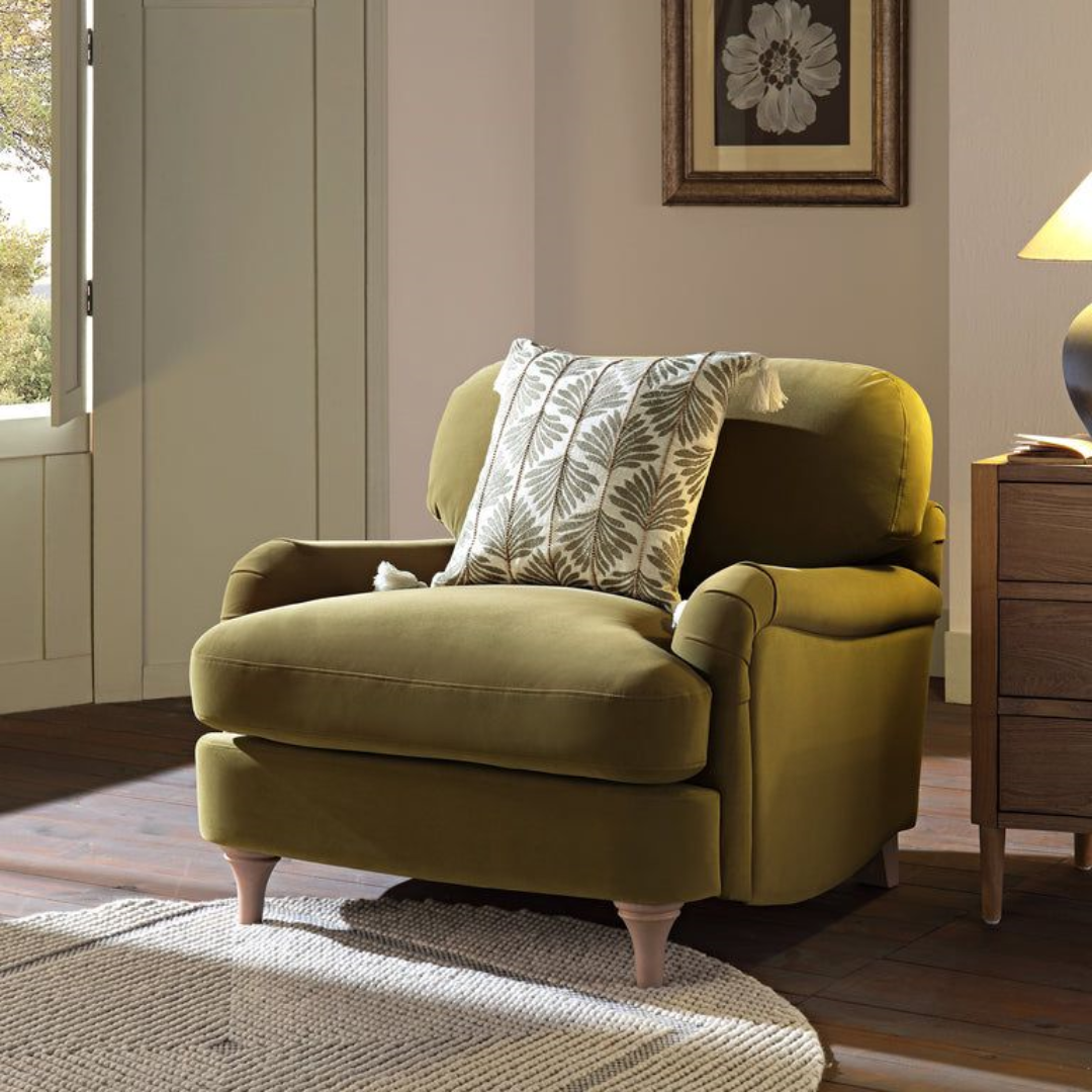 Mid Century Modern Olive Green Armchair side view