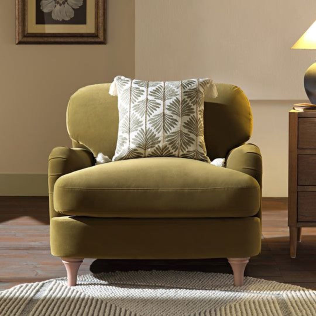 Mid Century Modern Olive Green Armchair front view