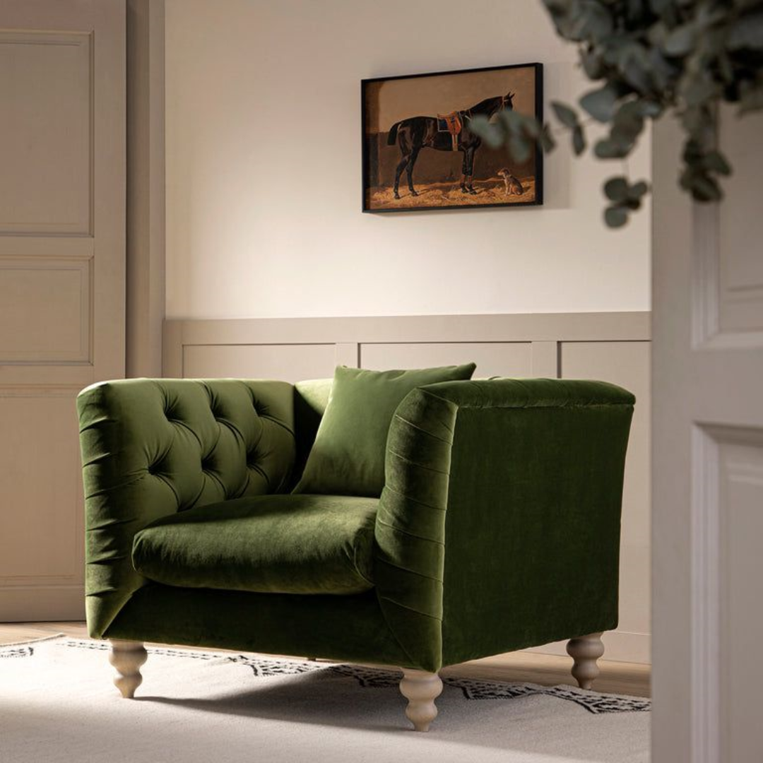 Mid Century Olive Green Armchair SIDE VIEW