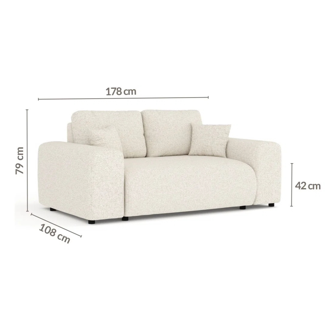 Modern 2-Seater Cream Boucle Sofa, dimensions.