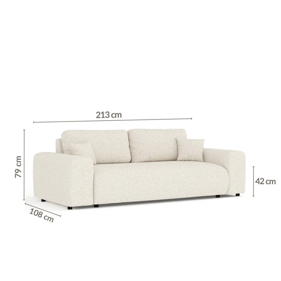 Modern 3-Seater Cream Boucle Sofa, dimensions.