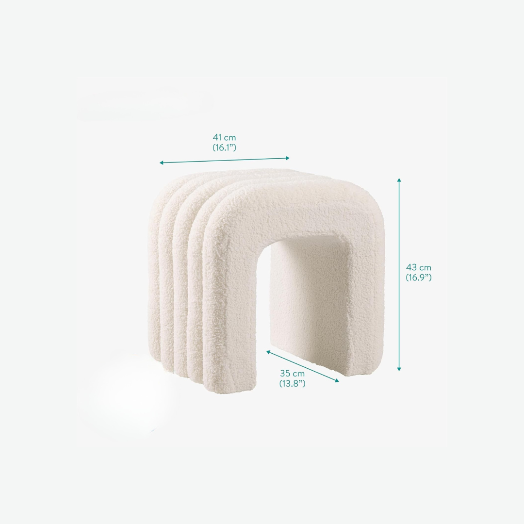 Modern Boucle Ottoman Stool, dimensions.