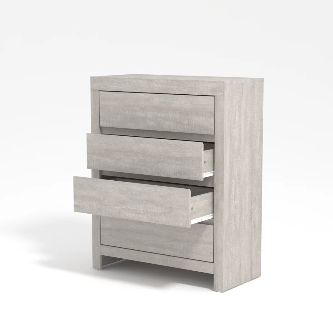 Modern Cube Bedroom Chests Of Drawers, studio background, angled view with drawers open.