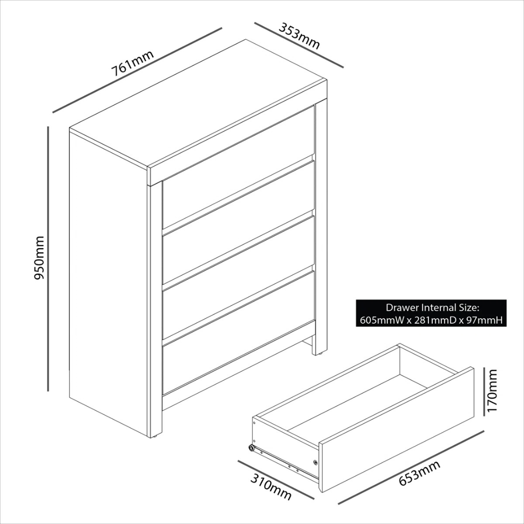 Modern Cube Bedroom Chests Of Drawers, dimensions.