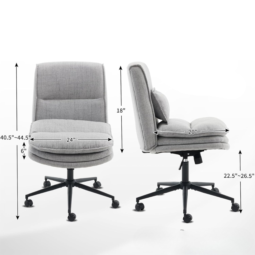 modern ergonomic armless office chair with cushioned seat, dimensions.