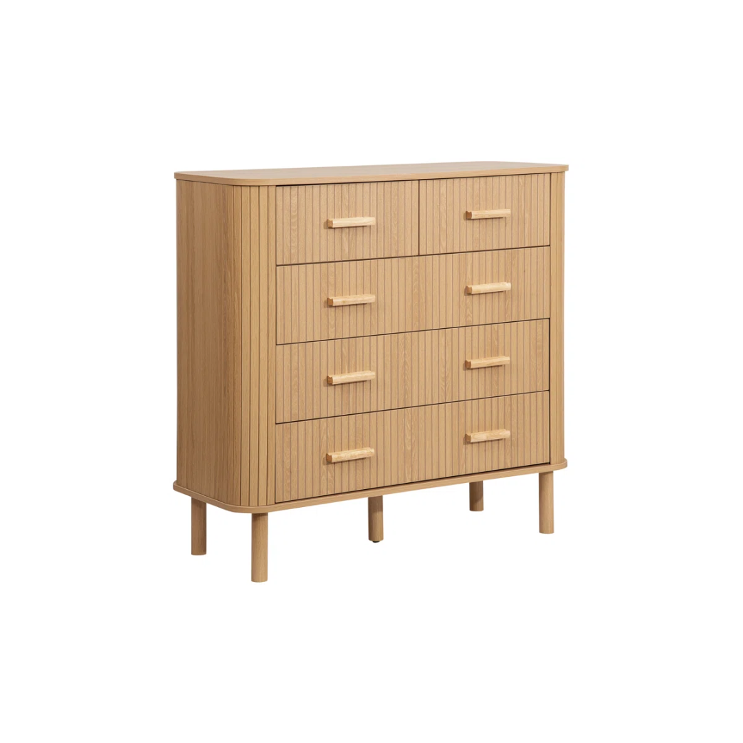 Modern Fluted Light Wooden Chest Of Drawers