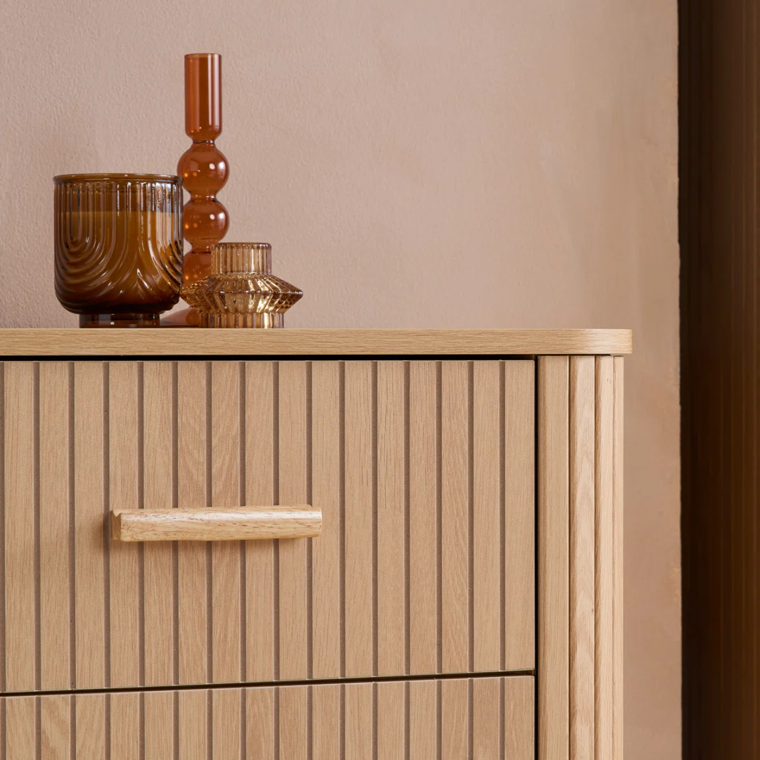 Modern Fluted Light Wooden Chest Of Drawers