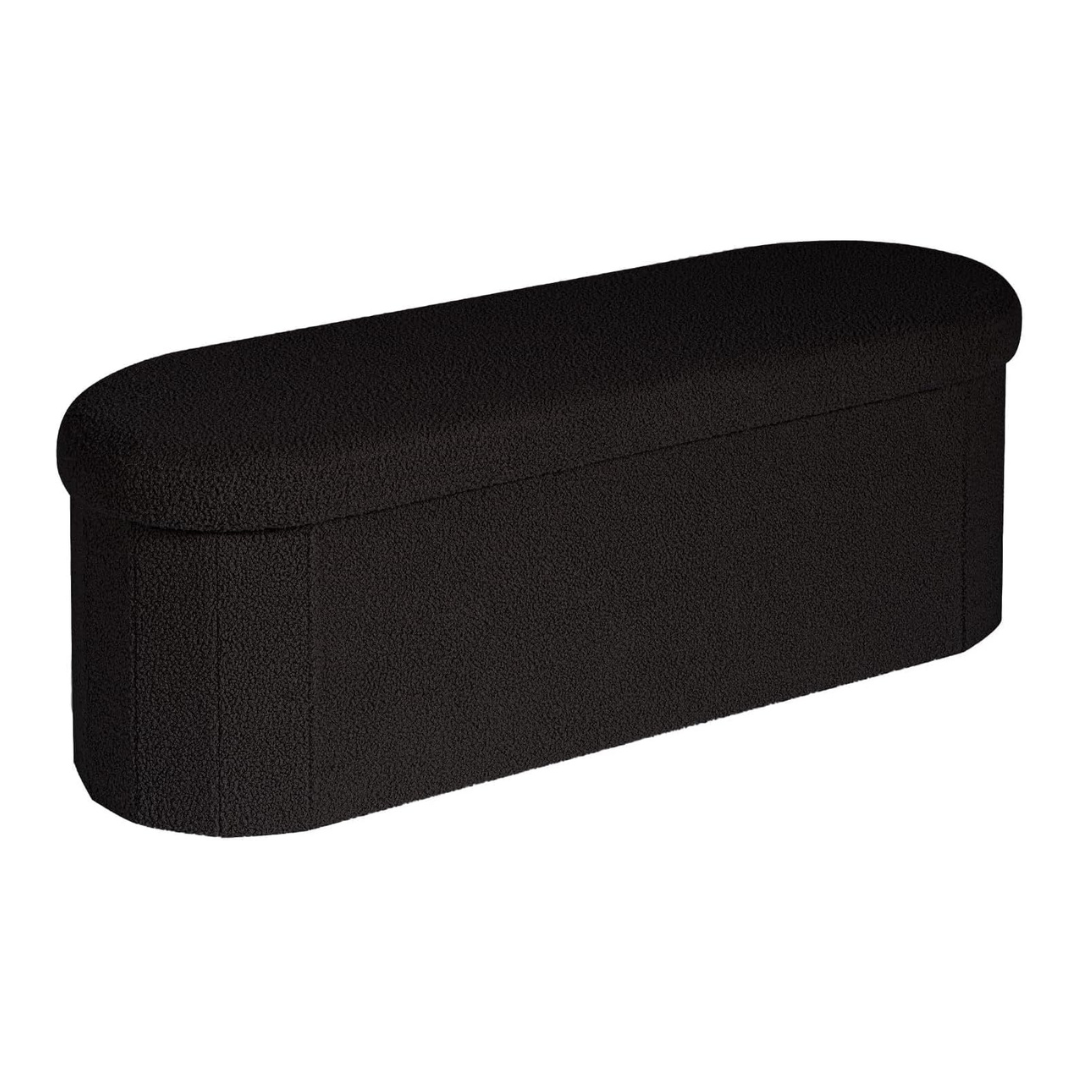 Modern Oval Boucle Storage Ottoman, black.