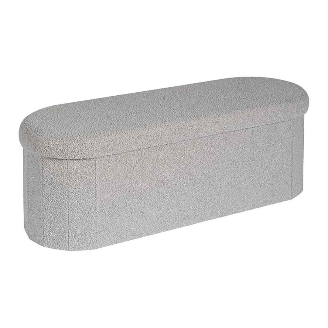 Modern Oval Boucle Storage Ottoman, grey.