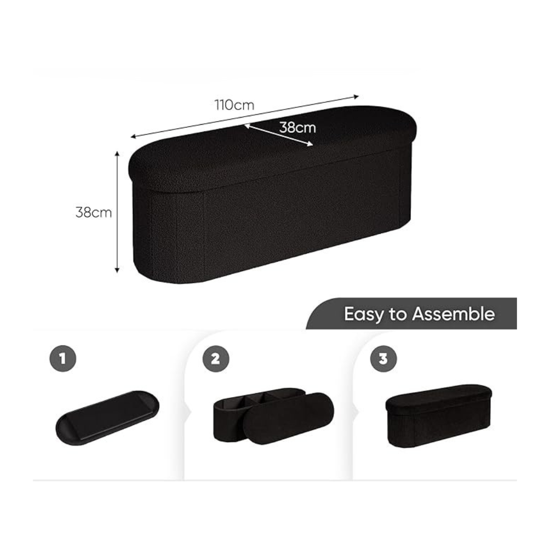 Modern Oval Boucle Storage Ottoman, dimensions.
