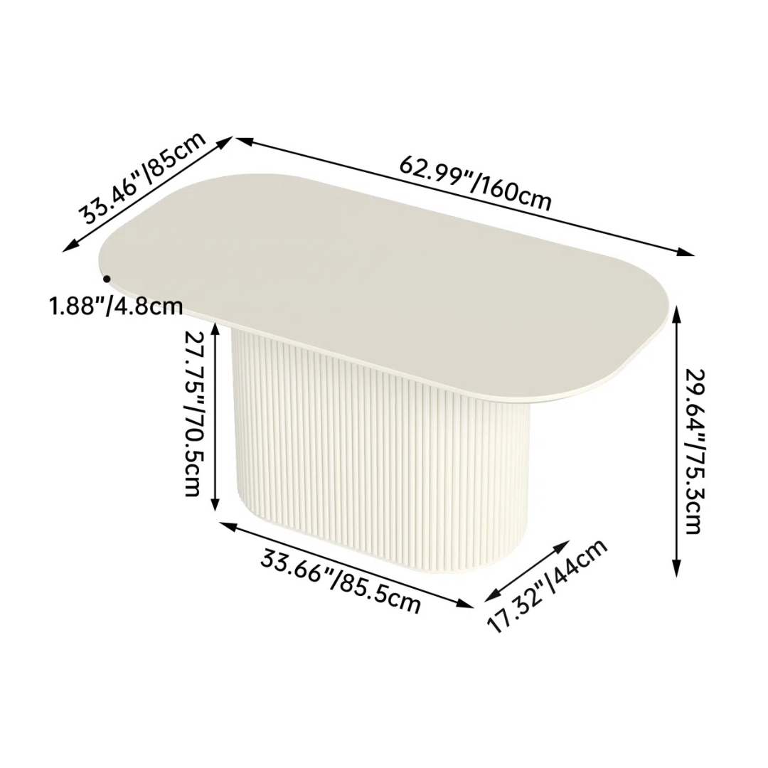 Modern White Oval Dining Room Table, dimensions.