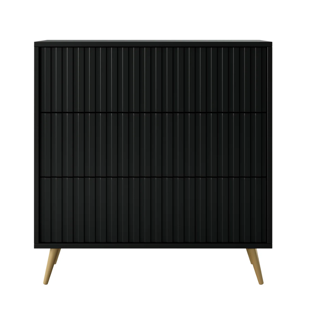 Modern Fluted Black 3 Chest Of Drawers